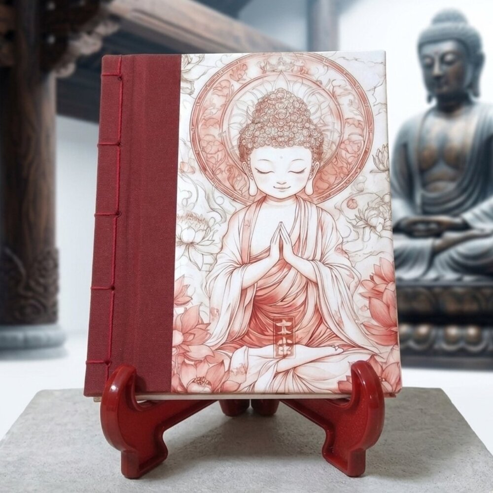 Handmade Journal GuanYin Buddha-5.5x4.5in Hardcover w/Stand Spiritual Blank Book